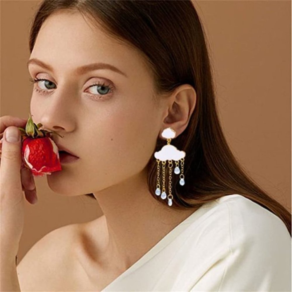 Cloud Drop Gold Earrings - Picture 4 of 7